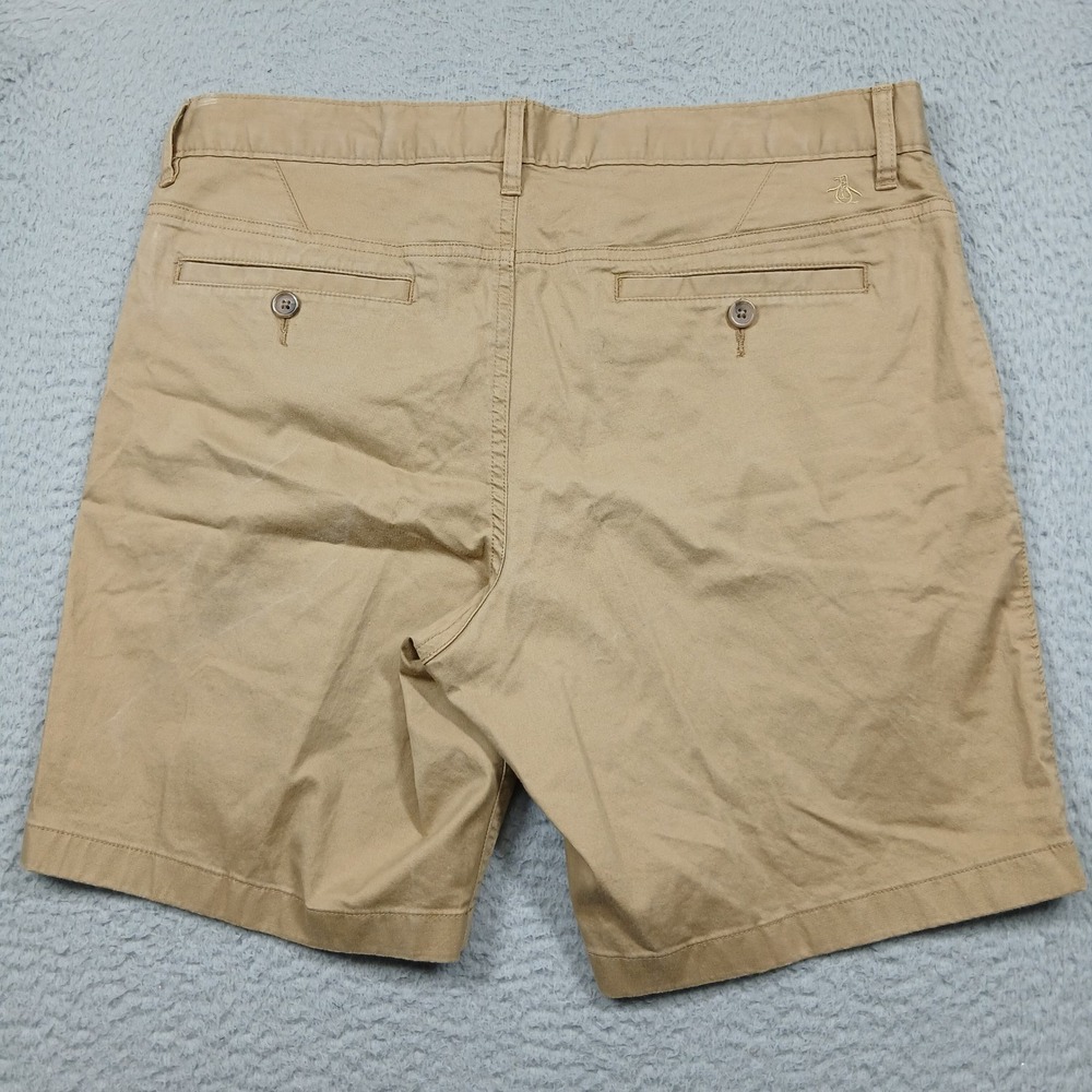 Original Penguin Chino Shorts Mens 34 Khaki Tan Casual Cotton Flat Front - Picture 4 of 11